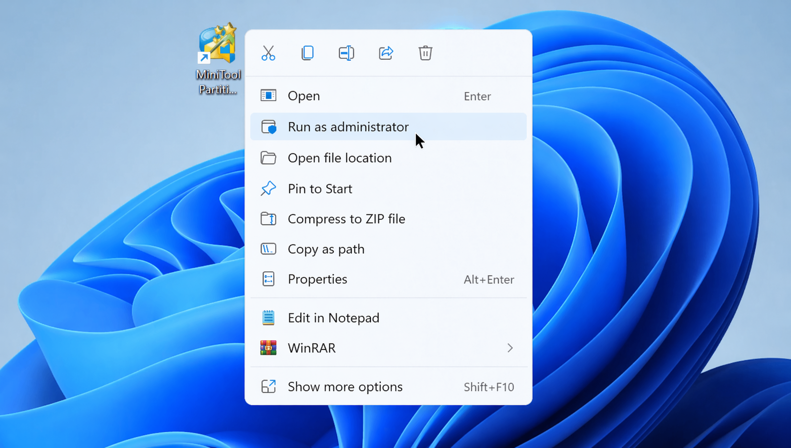Minitool Partition Wizard run as administrator
