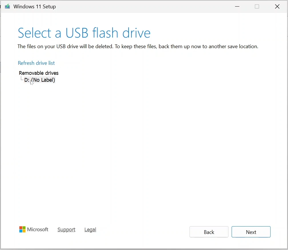 Bootable USB Using Media Creation Tool (Select USB)